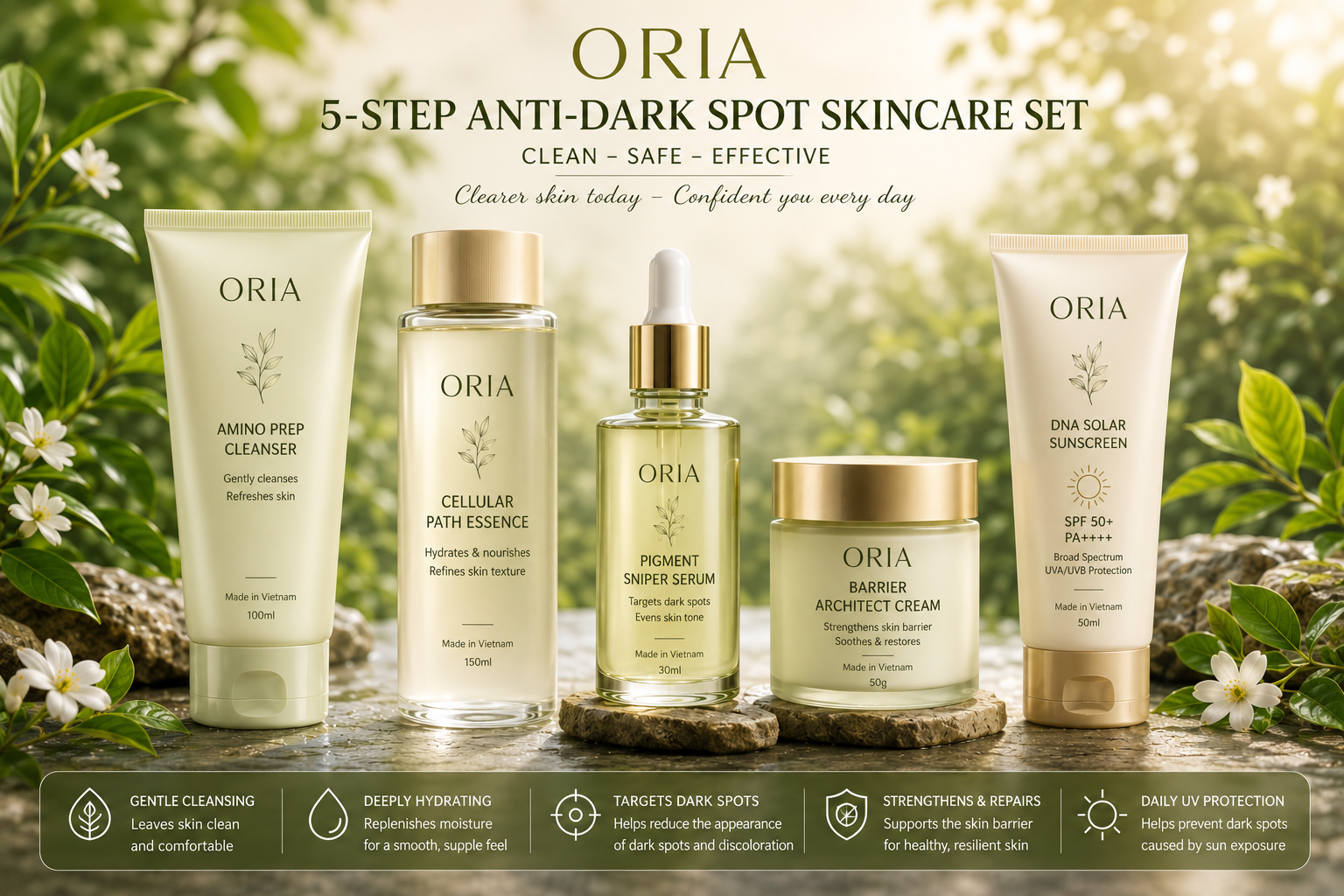 Bộ sản phẩm ORIA trị nám chuyên sâu 4 bước